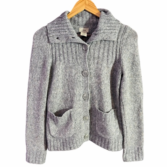 L.L. Bean Sweaters - L.L. Bean Grey Wool Blend Button Front Sweater Size Small